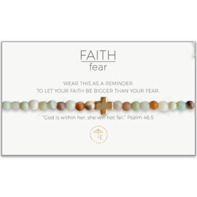 faith over fear stretch bracelet, amazonite gold