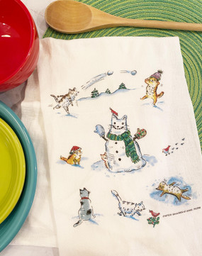 xmas cats In snow flour sack towel