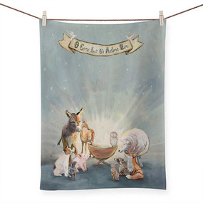 holiday collection let us adore him tea towel