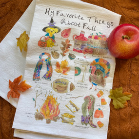 my favorite things about fall tea towel