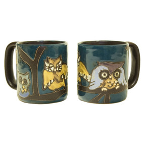 owls on a branch stoneware mug