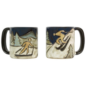 skiers stoneware mug