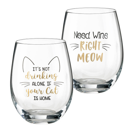 cat lover wine glasses, drinking alone, need wine right meow