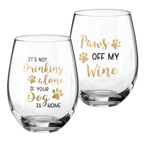 dog lover wine glasses, drinking alone, paws off my wine