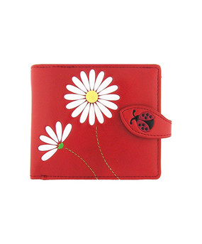 medium vegan leather wallet, pink daisy