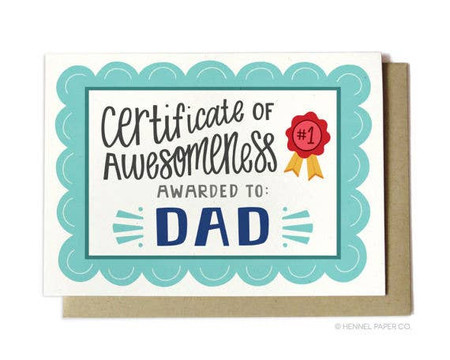 certificate of awesomeness father's day card