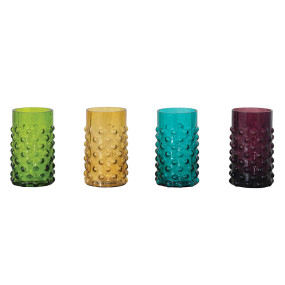 hobnail drinking glass 12 oz., green, gold, turquoise, purple