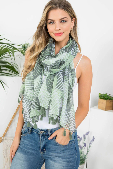 tropical leaf olive wrap scarf