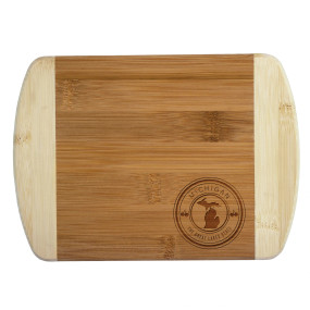 michigan state stamp bar bamboo cutting board 8"