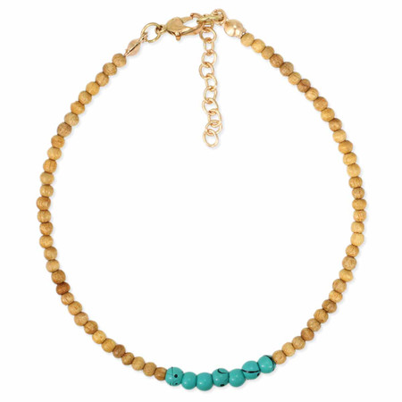 wood and turquoise bead anklet