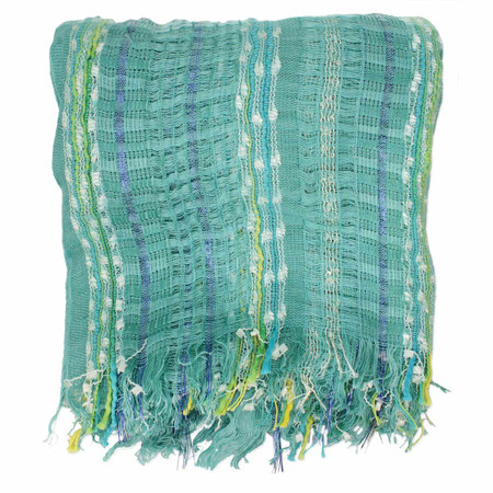 mixed thread woven turquoise scarf