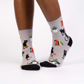 booked for meow womens crew socks
