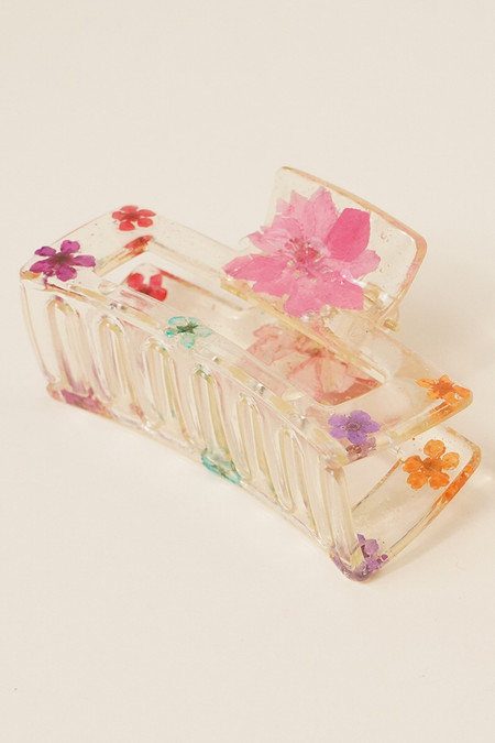 pressed flower rectangle hair claw 