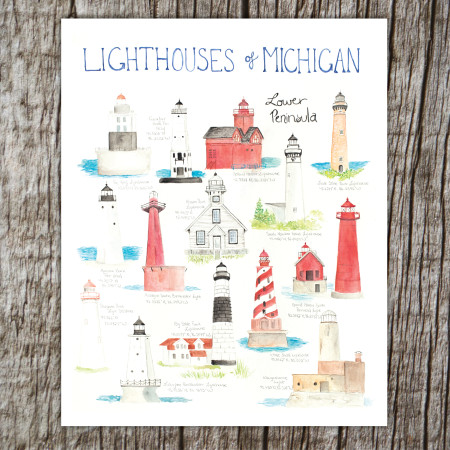 lighthouses of michigan (lower peninsula) 8 X 10 print