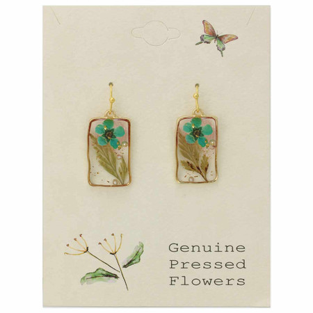 cottage turquoise dried flower rectangle earrings