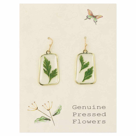 fern dried flower gold earrings