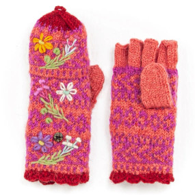 sadie women's wool knit finger mittens, berries