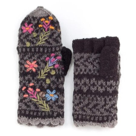 sadie women's wool knit finger mittens, black