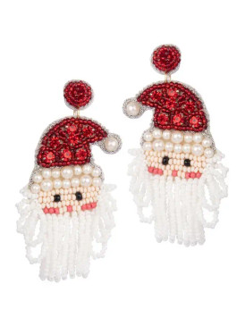 christmas beaded earrings, santa fringe beard