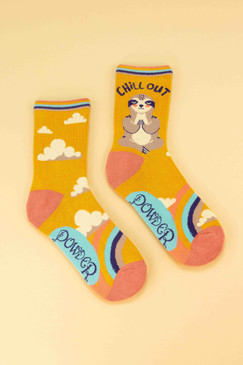 chill sloth ankle socks mustard