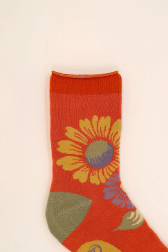 vintage flora ankle socks tangerine