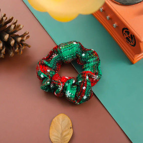 christmas plaid print scrunchies, christmas tree green