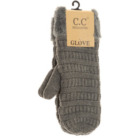 soft fuzzy lined mittens, melange grey