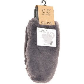 fuzzy lined fur mittens, dark grey