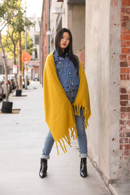 solid tassel trim blanket scarf, mustard