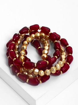 organic shaped glass bead stretch bracelet, red
