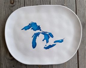 great lakes oval water color melamine tray 16" x 12"