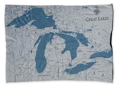 great lakes map blanket/throw graphite