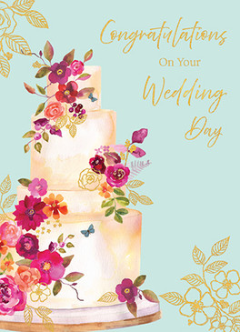 flowery wedding cake wedding  card