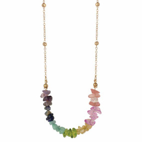 rainbow stone chips gold necklace