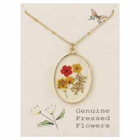 red gold dried flower necklace