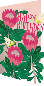 pink flowers laser cut card birthday