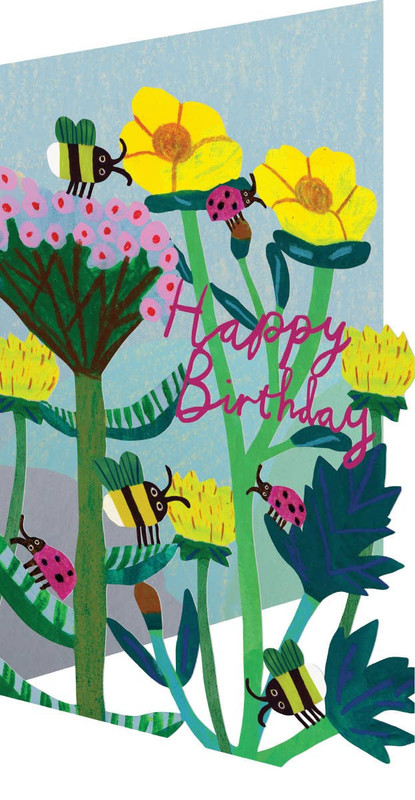 yellow flower bees laser cut card birthday