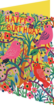 fuchsia birds laser cut card birthday