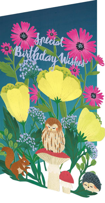 owl on mushroom laser cut card birthday