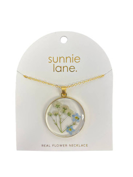 pressed flower necklace, forget me not