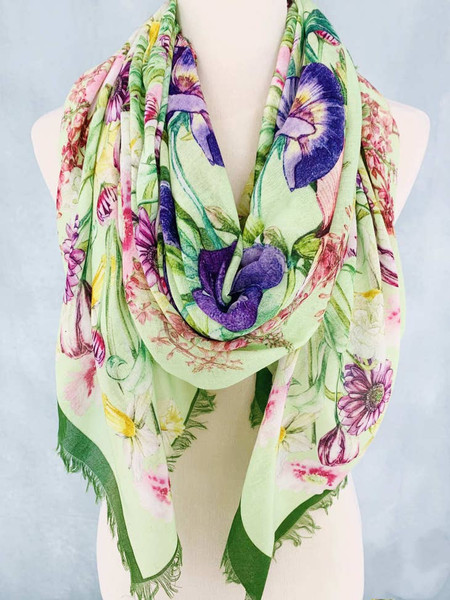 green multi floral sarong/oversized scarf