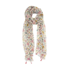 blush multi blooms floral tassel scarf 