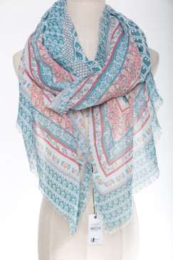 pretty patterned teal & coral scarf with elephants