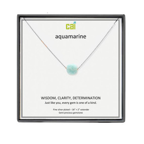 silver square gemstone necklace, aquamarine