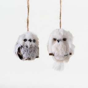 baby owl on perch ornament