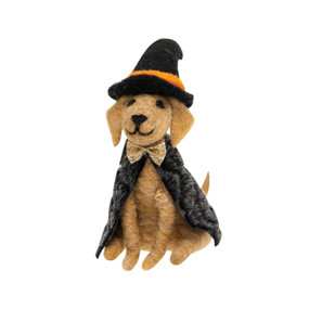 felted witch dog ornament