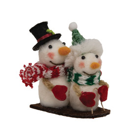 sledding snowman christmas felted ornament 