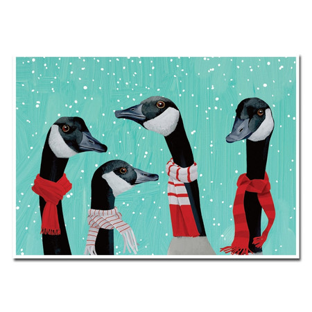 cozy geese holiday card 