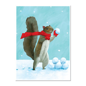 snowball fight squirrel holiday card 