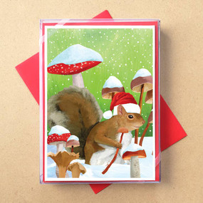 winter mushroom squirrel boxed holiday cards